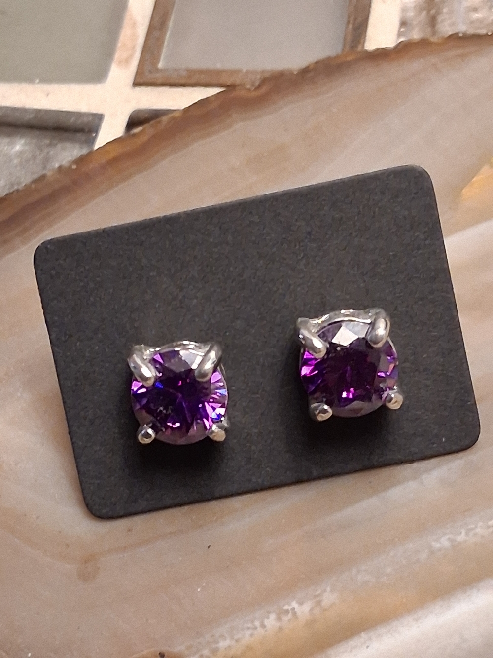 Elegant Purple Crystal Stud Earrings in Silver Setting